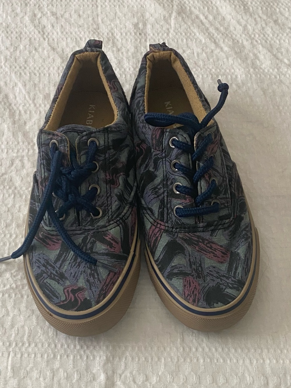 Kids Canvas Sneakers in Navy with Multicolor Brush Pattern